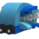 a blue and white transportspaceship made out of lego blocks